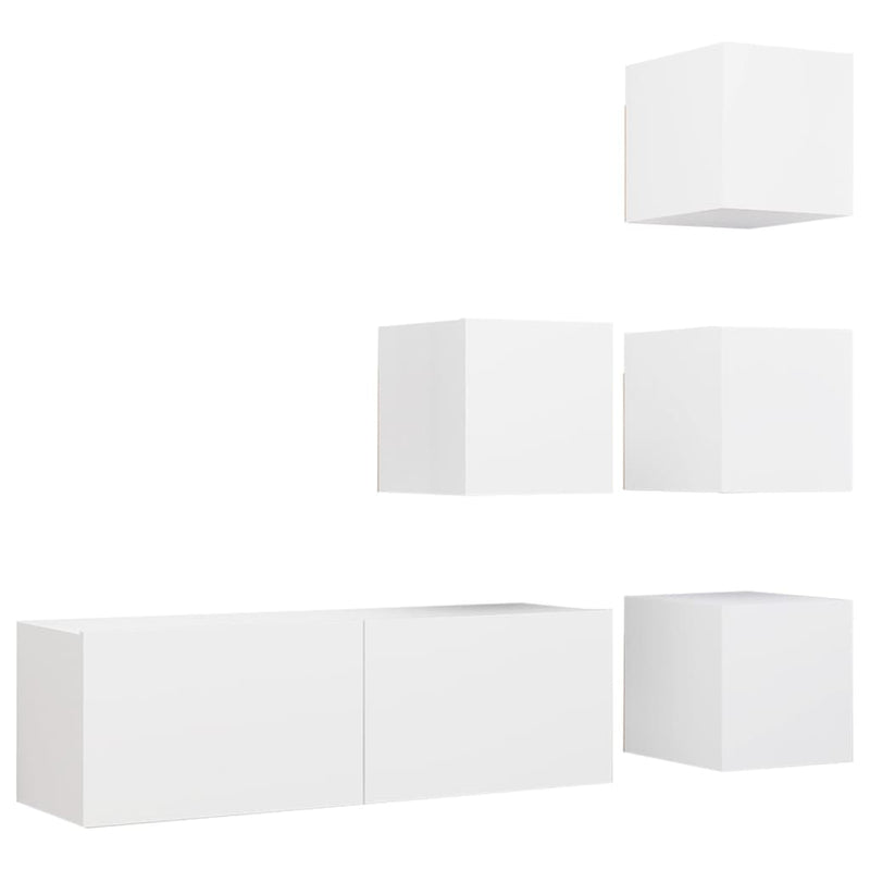 Set dulapuri TV, 5 piese, alb, lemn prelucrat