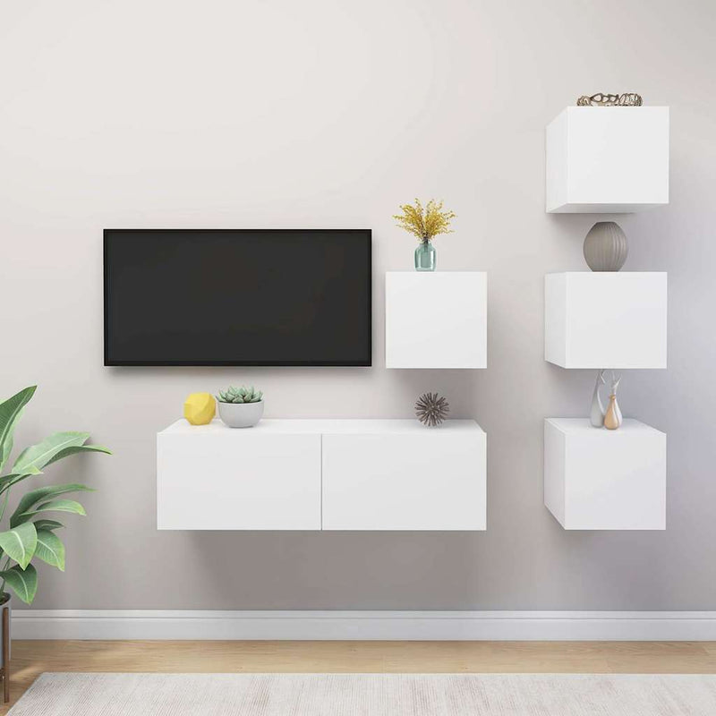Set dulapuri TV, 5 piese, alb, lemn prelucrat