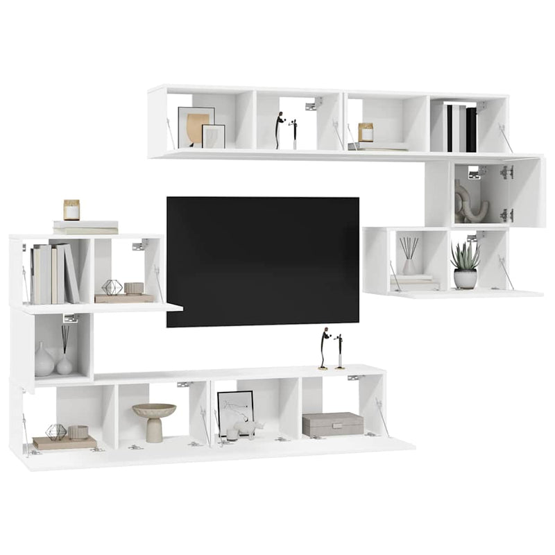 Set dulapuri TV, 8 piese, alb, lemn prelucrat