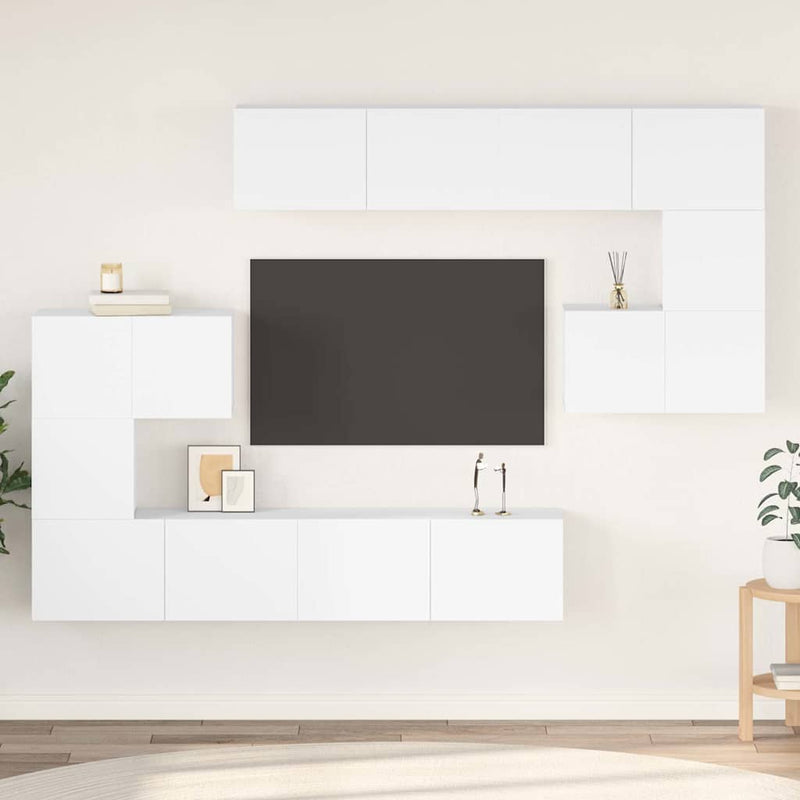 Set dulapuri TV, 8 piese, alb, lemn prelucrat