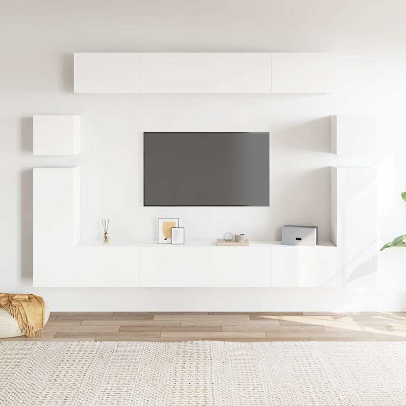 Set dulap TV, 8 piese, alb, lemn prelucrat