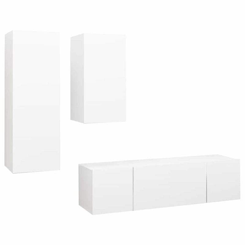 Set dulapuri TV, 4 piese, alb, lemn prelucrat