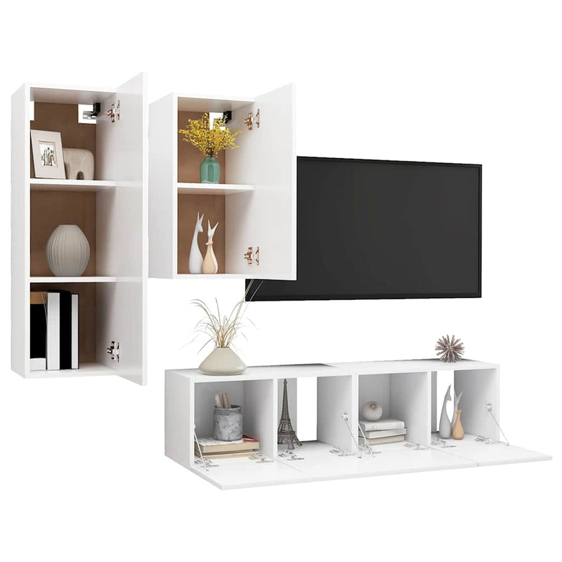 Set dulapuri TV, 4 piese, alb, lemn prelucrat