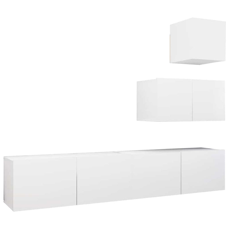 Set dulapuri TV, 4 piese, alb, lemn prelucrat