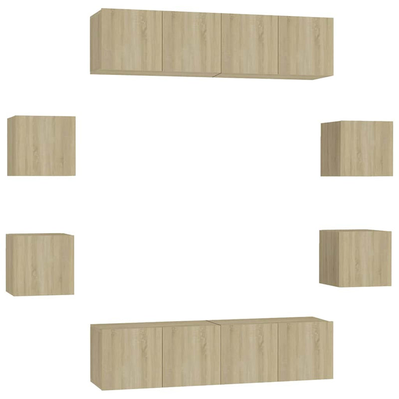 Set de dulapuri TV, 8 piese, stejar sonoma, lemn prelucrat