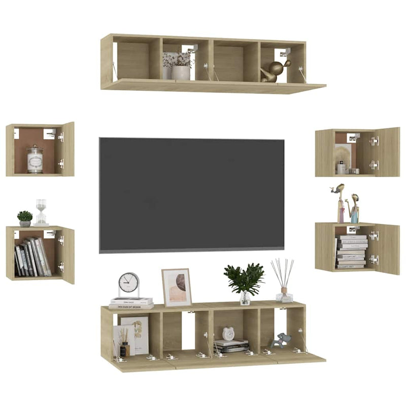 Set de dulapuri TV, 8 piese, stejar sonoma, lemn prelucrat