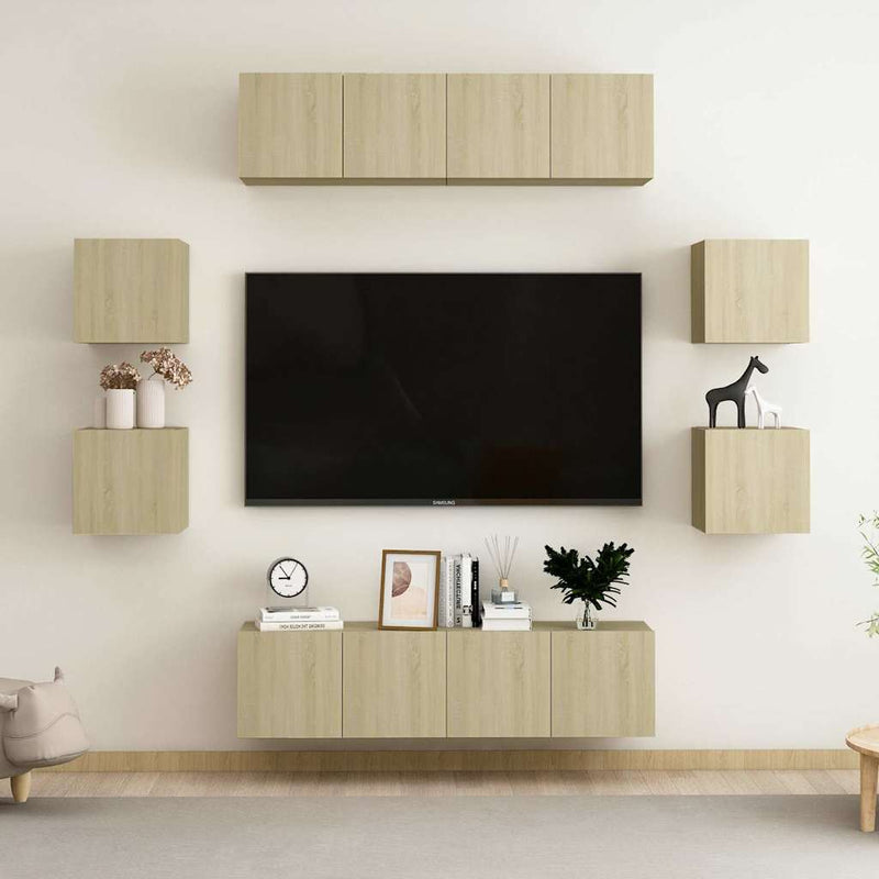 Set de dulapuri TV, 8 piese, stejar sonoma, lemn prelucrat