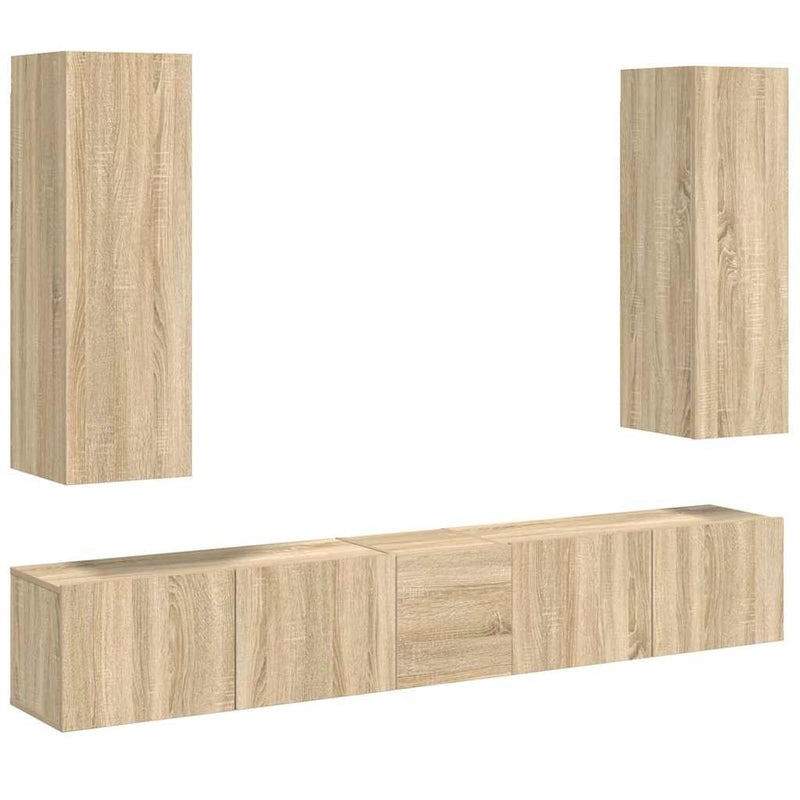 Set de dulapuri TV, 5 piese, stejar sonoma, lemn prelucrat