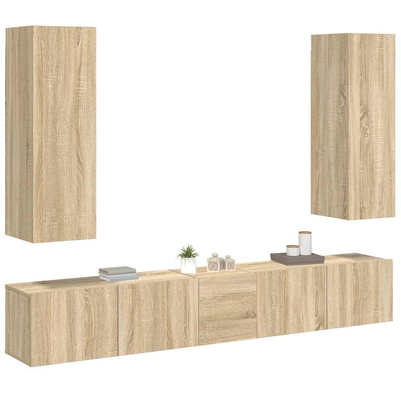 Set de dulapuri TV, 5 piese, stejar sonoma, lemn prelucrat