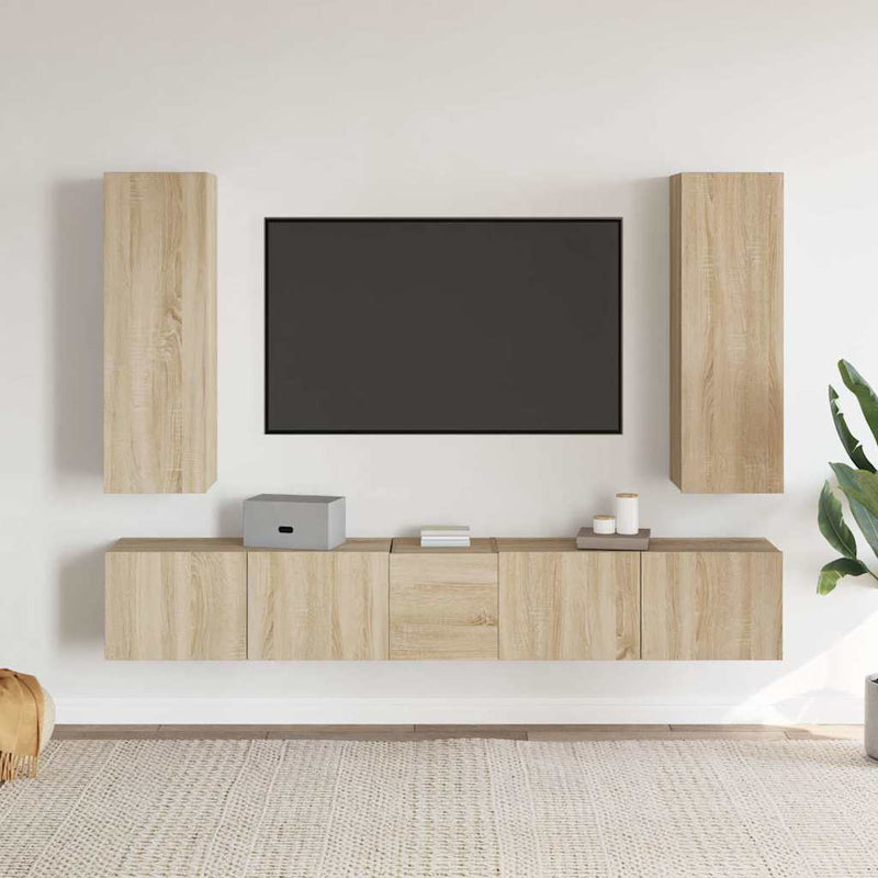 Set de dulapuri TV, 5 piese, stejar sonoma, lemn prelucrat