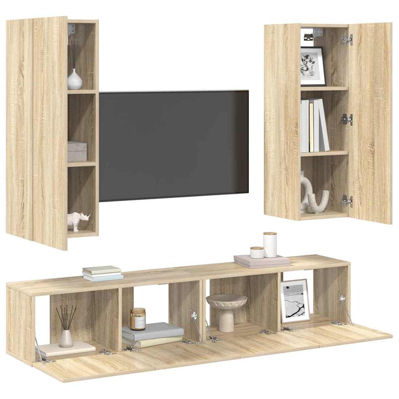 Set de dulapuri TV, 4 piese, stejar sonoma, lemn prelucrat