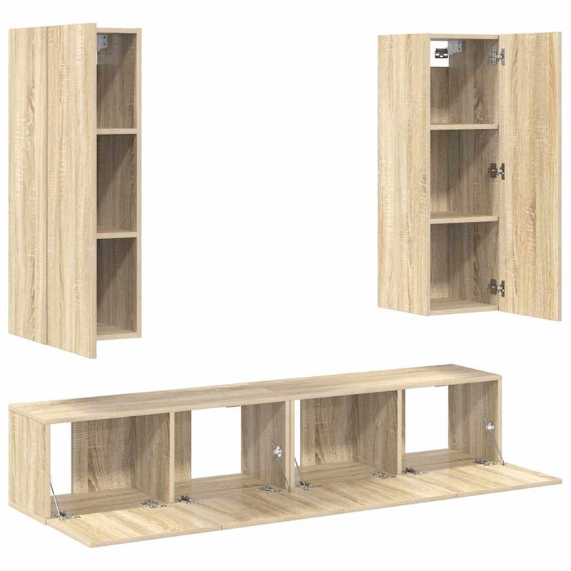 Set de dulapuri TV, 4 piese, stejar sonoma, lemn prelucrat