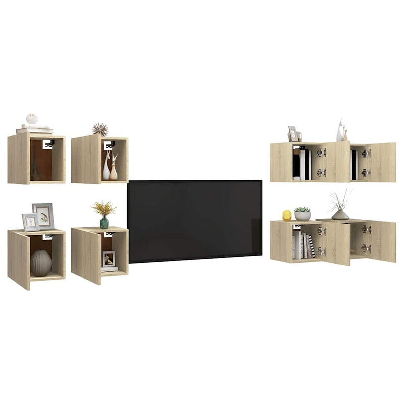 Dulapuri TV suspendate, 8 buc., stejar Sonoma, 30,5x30x30 cm