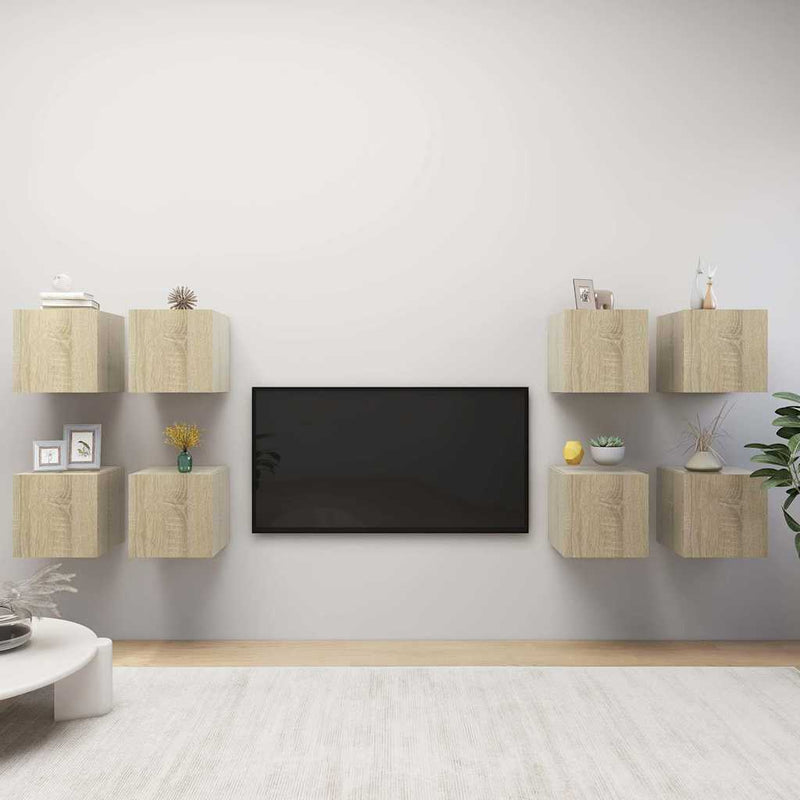 Dulapuri TV suspendate, 8 buc., stejar Sonoma, 30,5x30x30 cm