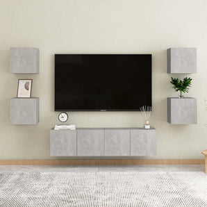 Set de dulapuri TV, 6 piese, gri beton, lemn prelucrat