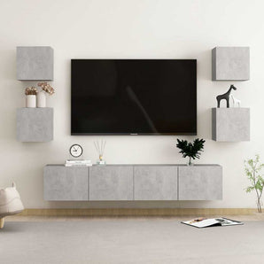 Set de dulapuri TV, 6 piese, gri beton, lemn prelucrat