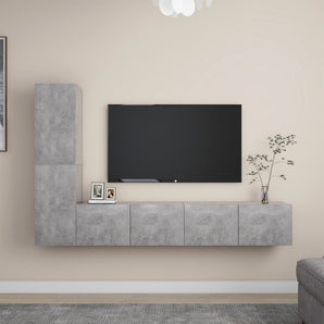 Set de dulapuri TV, 4 piese, gri beton, lemn prelucrat