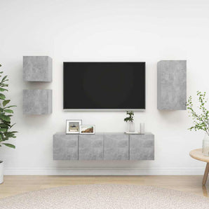 Set de dulapuri TV, 5 piese, gri beton, lemn prelucrat
