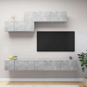 Set de dulapuri TV, 6 piese, gri beton, lemn prelucrat