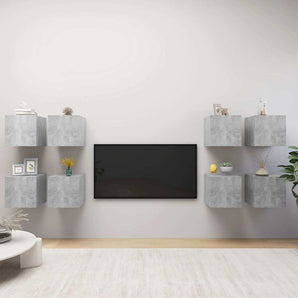 Dulapuri TV suspendate, 8 buc., gri beton, 30,5x30x30 cm