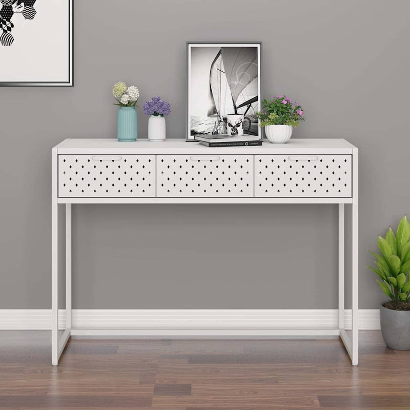 Masă consolă, alb, 106x35x75 cm, oțel
