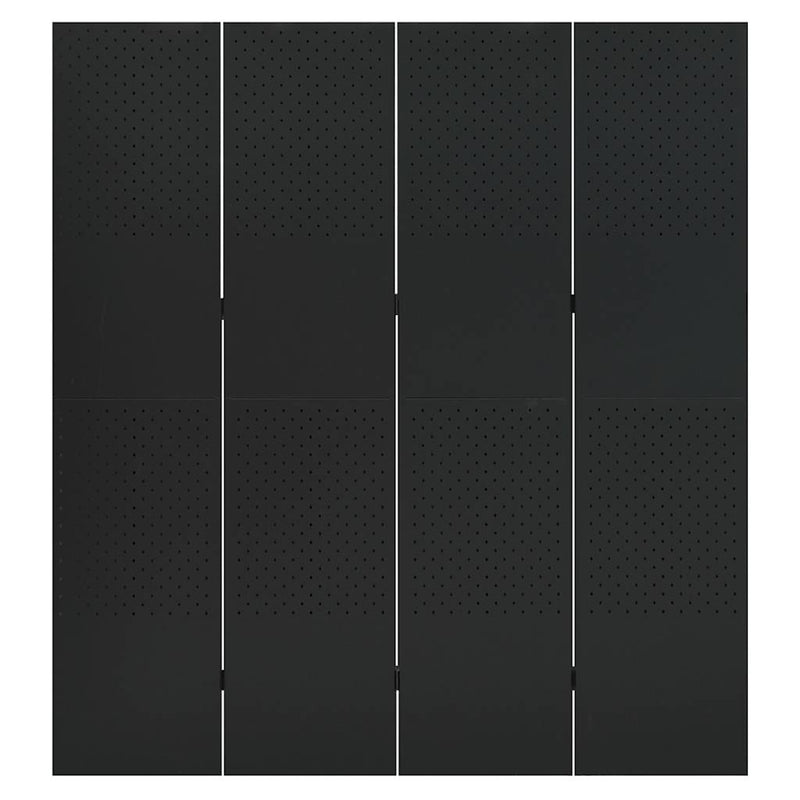 Paravan de cameră cu 4 panouri, negru, 160x180 cm, oțel