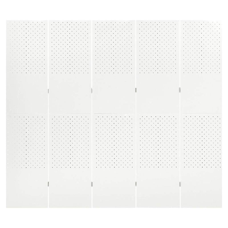 Paravan de cameră cu 5 panouri, alb, 200x180 cm, oțel