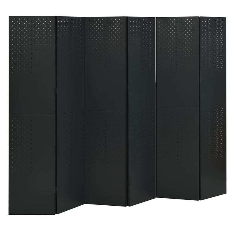 Paravan de cameră cu 6 panouri, negru, 240x180 cm, oțel