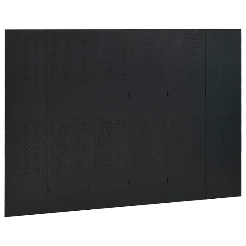 Paravan de cameră cu 6 panouri, negru, 240x180 cm, oțel