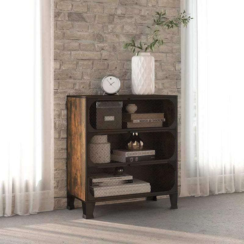 Dulap de depozitare ,maro rustic,72x36x82cm,metal și MDF