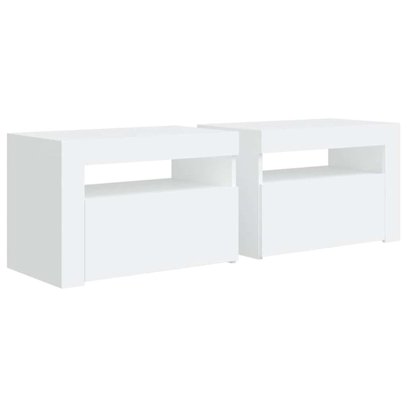 Noptiere cu LED-uri, 2 buc., alb, 60x35x40 cm