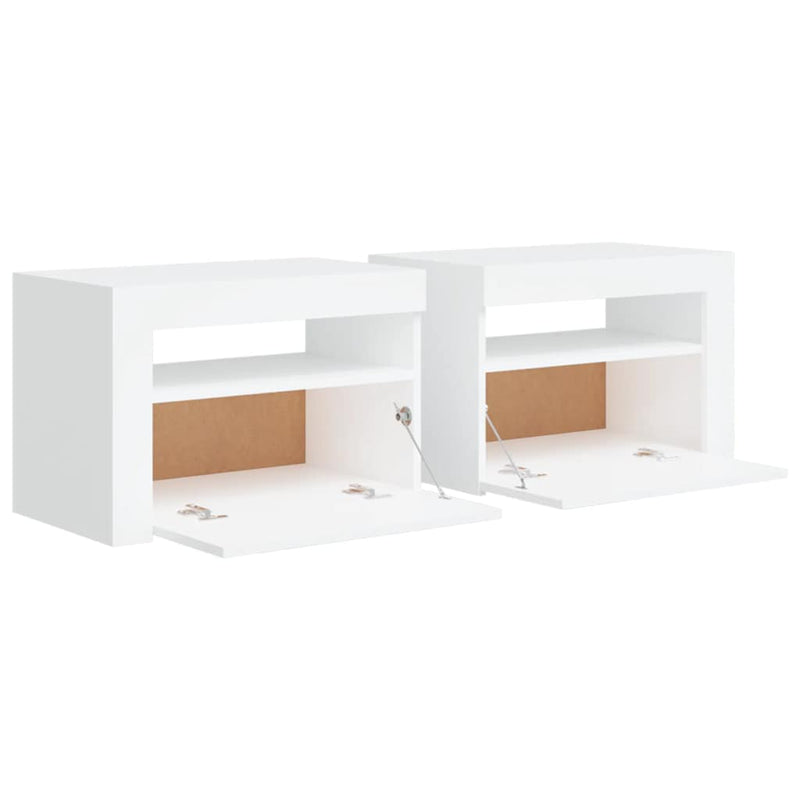 Noptiere cu LED-uri, 2 buc., alb, 60x35x40 cm
