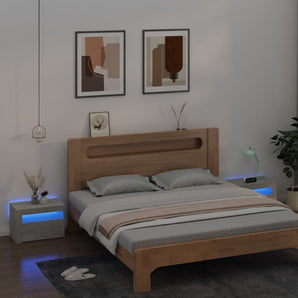 Noptiere cu LED-uri, 2 buc., gri beton, 60x35x40 cm