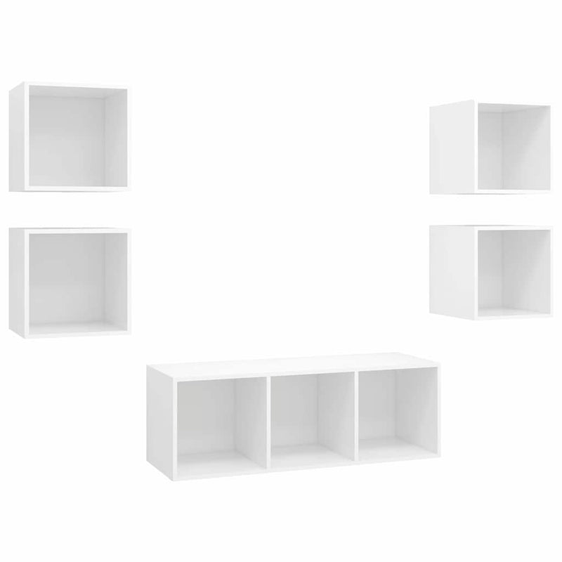 Set de dulapuri TV, 5 piese, alb, lemn prelucrat