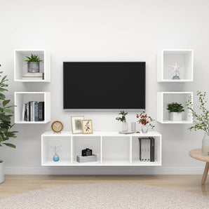 Set de dulapuri TV, 5 piese, alb, lemn prelucrat