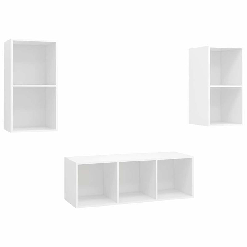 Set de dulapuri TV, 3 piese, alb, lemn prelucrat