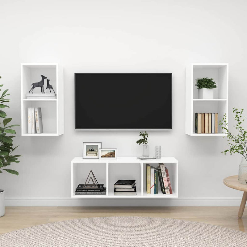 Set de dulapuri TV, 3 piese, alb, lemn prelucrat