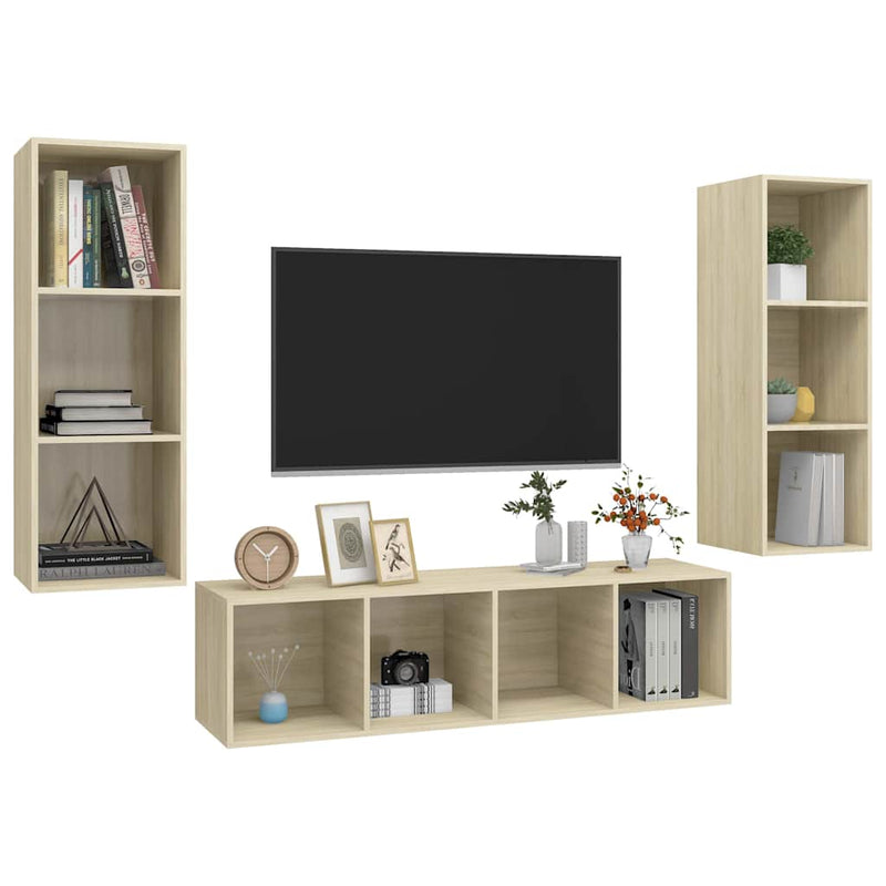 Set de dulapuri TV, 3 piese, stejar sonoma, lemn prelucrat