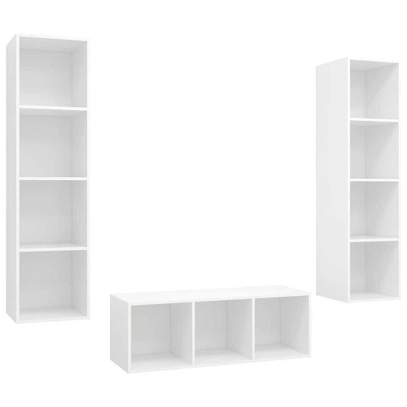 Set de dulapuri TV, 3 piese, alb, lemn prelucrat