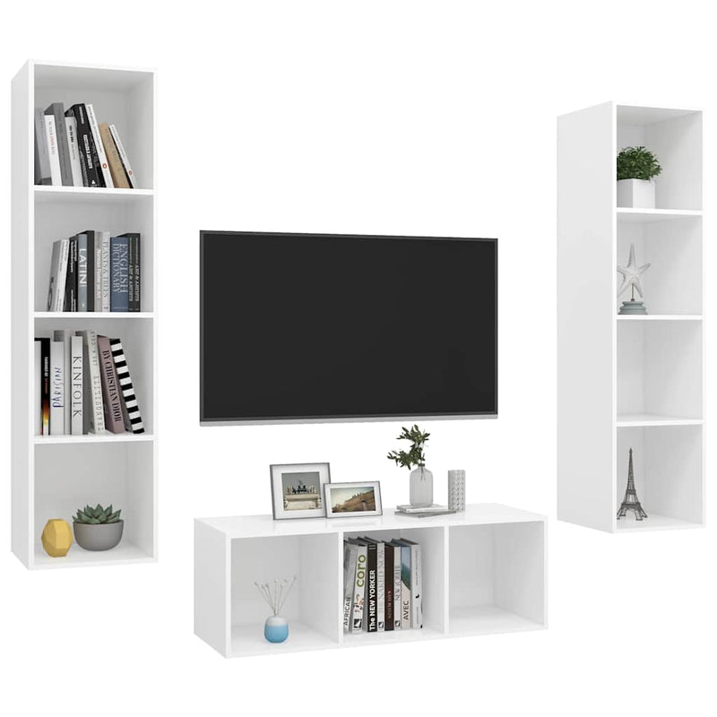 Set de dulapuri TV, 3 piese, alb, lemn prelucrat