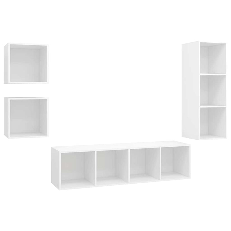 Set de dulapuri TV, 4 piese, alb, lemn prelucrat