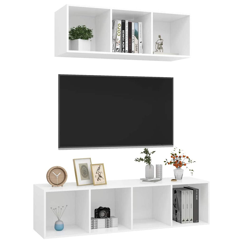 Set de dulapuri TV, 2 piese, alb, lemn prelucrat