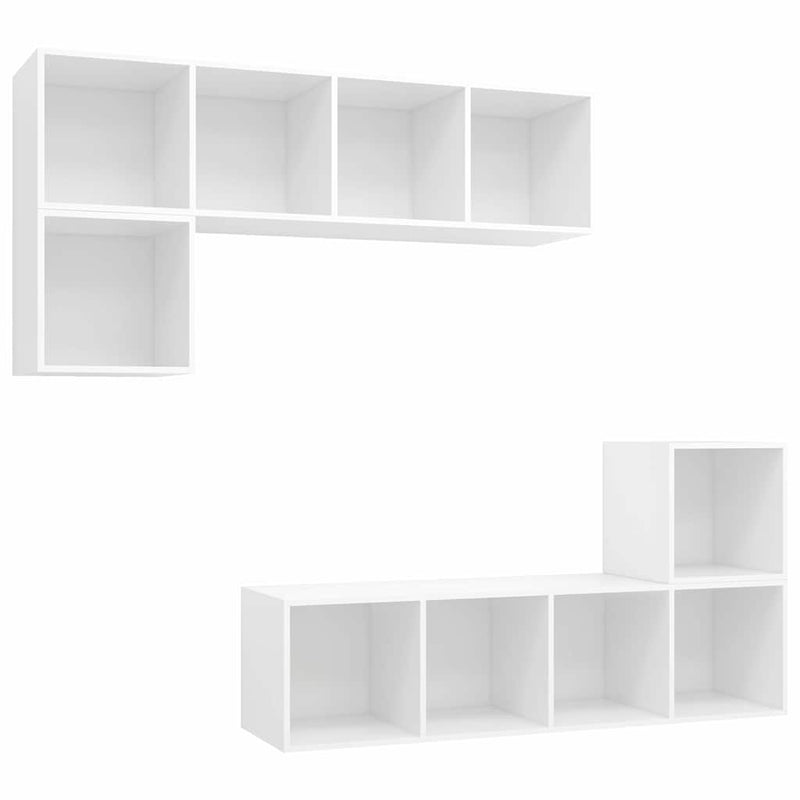 Set de dulapuri TV, 4 piese, alb, lemn prelucrat