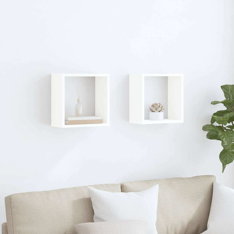 Rafturi de perete cub, 2 buc., alb, 30x15x30 cm