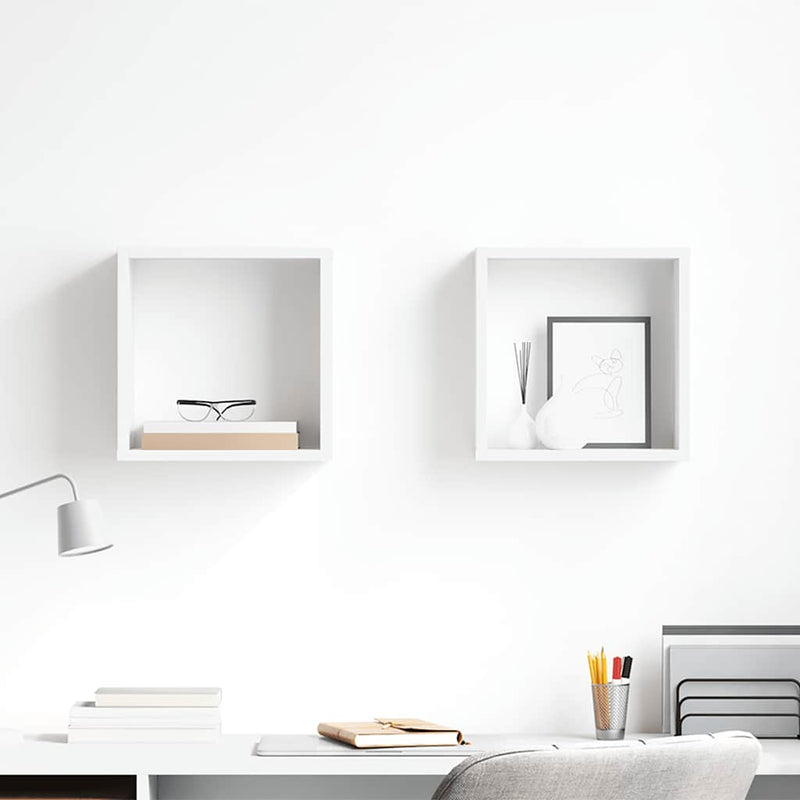Rafturi de perete cub, 2 buc., alb, 30x15x30 cm