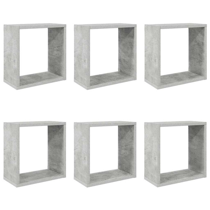 Rafturi de perete cub, 6 buc., gri beton, 30x15x30 cm