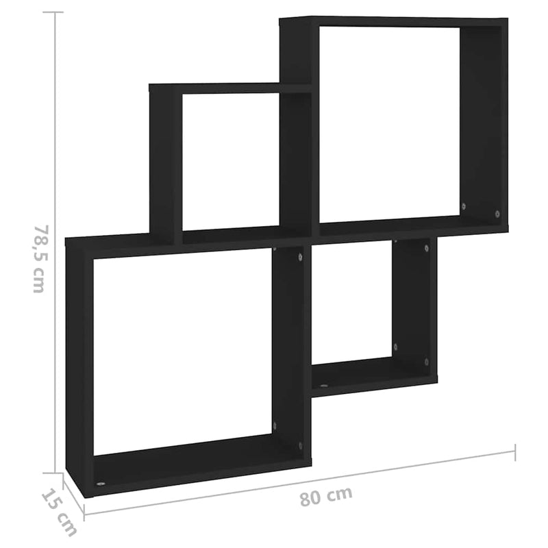 Raft de perete cub, negru, 80x15x78,5 cm, PAL