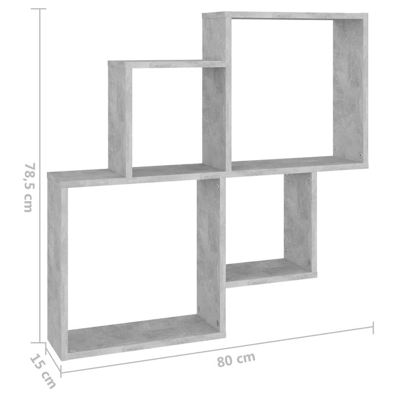Raft de perete de cub, gri beton, 80x15x78,5 cm, PAL
