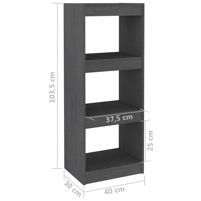 Bibliotecă/Separator cameră gri 40x30x103,5 cm lemn masiv pin