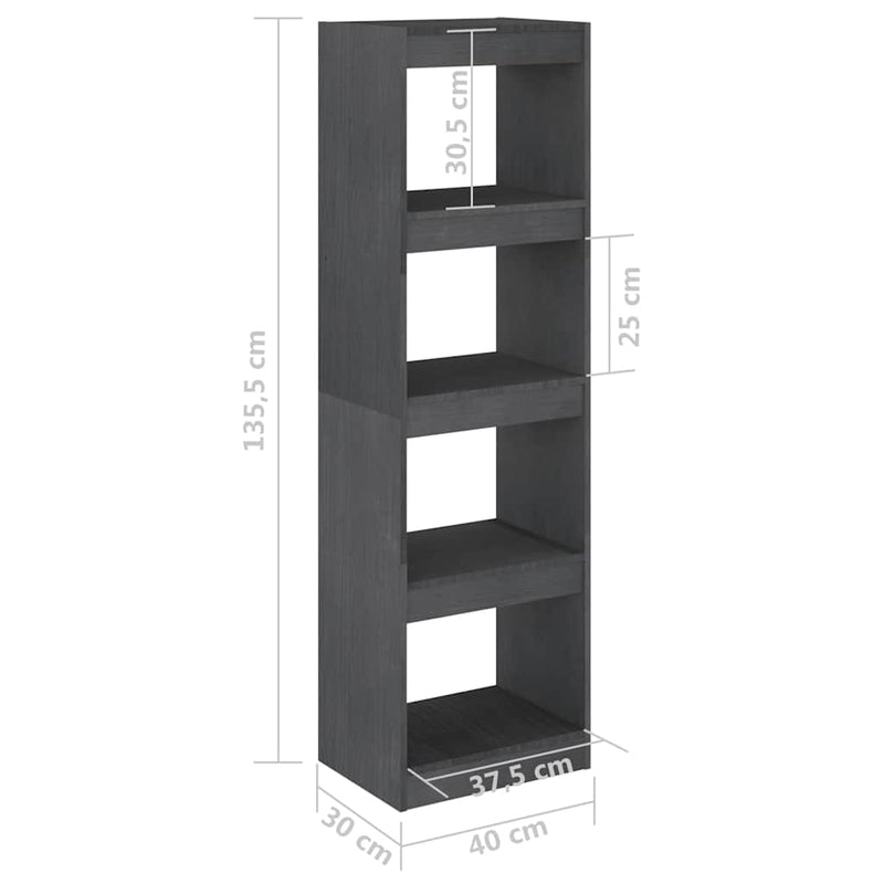 Bibliotecă/Separator cameră, gri, 40x30x135,5 cm, lemn de pin